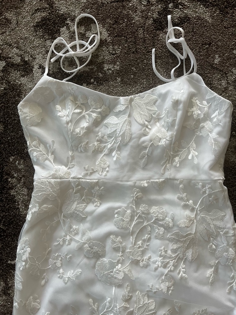 Park & Fifth Ivory Floral Lace Midi Dress with Spaghetti Straps - Picture 2 of 11